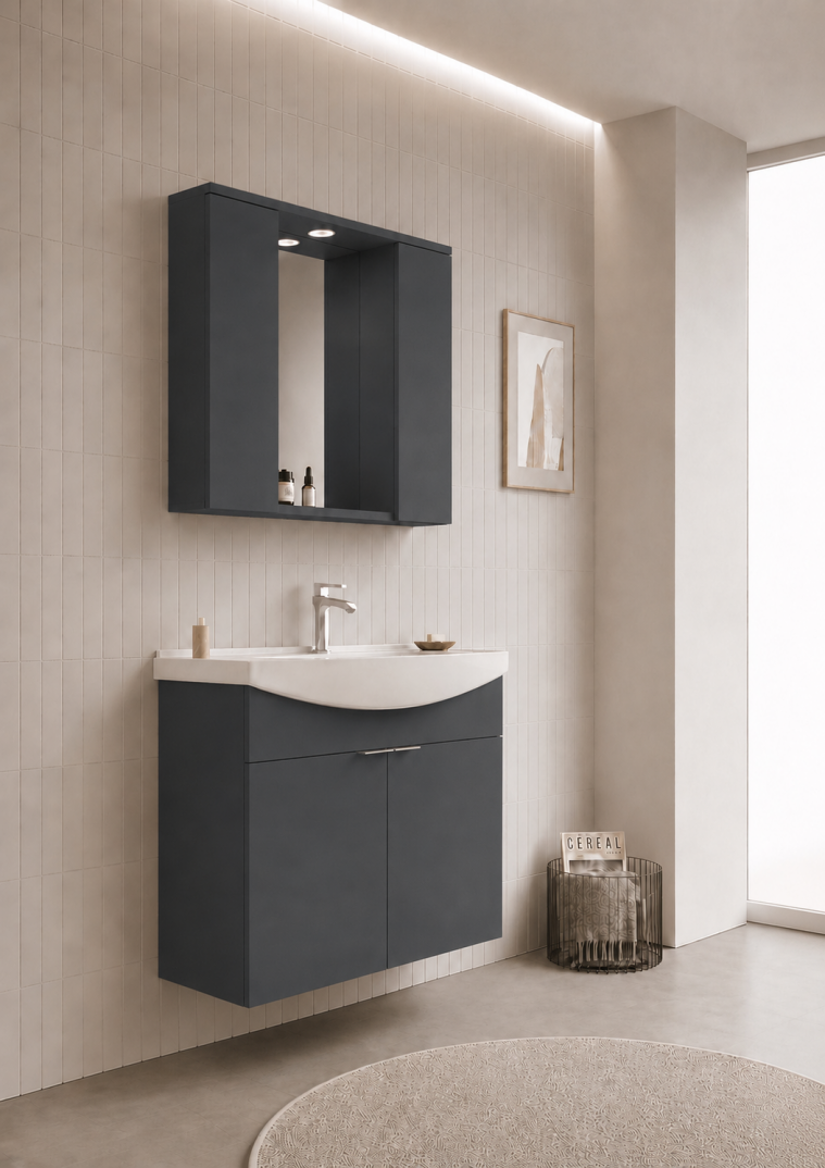 Orka Purus 100 cm ,Mat Antrasit, Banyo Dolabı Takımı (Asma,Spotlu Ayna), 5007985 - 3