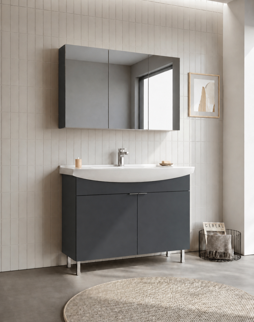 Orka Purus 100 cm ,Mat Antrasit, Banyo Dolabı Takımı (Ayaklı,Dolaplı Ayna), 5008487 - 3