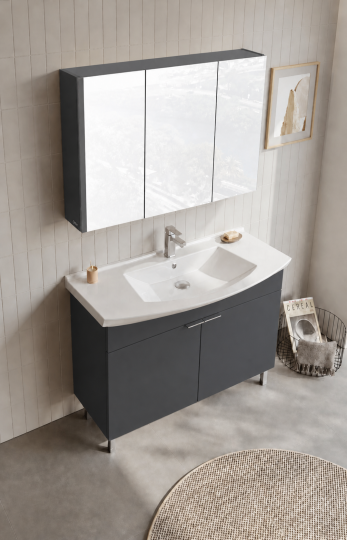 Orka Purus 100 cm ,Mat Antrasit, Banyo Dolabı Takımı (Ayaklı,Dolaplı Ayna), 5008487 - 4