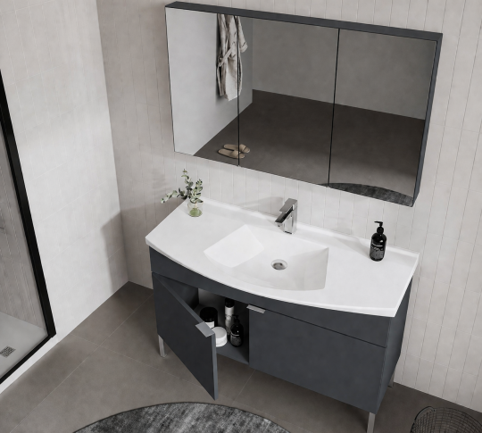 Orka Purus 100 cm ,Mat Antrasit, Banyo Dolabı Takımı (Ayaklı,Dolaplı Ayna), 5008487 - 5