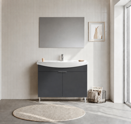 Orka Purus 100 cm ,Mat Antrasit, Banyo Dolabı Takımı (Ayaklı,Düz Ayna), 5008475 