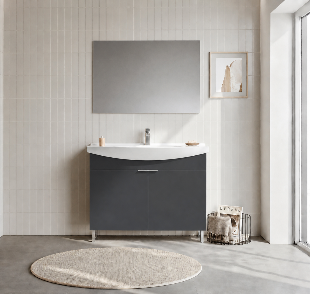 Orka Purus 100 cm ,Mat Antrasit, Banyo Dolabı Takımı (Ayaklı,Düz Ayna), 5008475 - 2