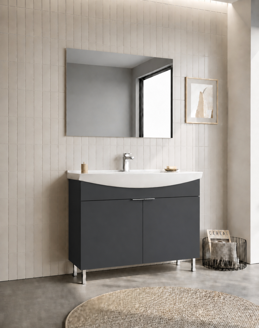 Orka Purus 100 cm ,Mat Antrasit, Banyo Dolabı Takımı (Ayaklı,Düz Ayna), 5008475 - 3