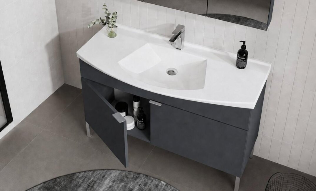 Orka Purus 100 cm ,Mat Antrasit, Banyo Dolabı Takımı (Ayaklı,Düz Ayna), 5008475 - 5