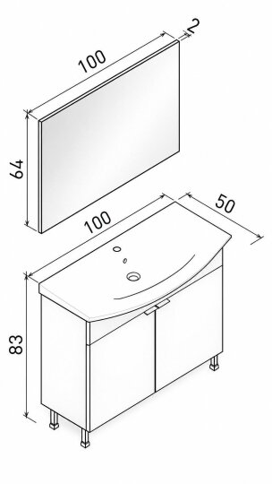 Orka Purus 100 cm ,Mat Antrasit, Banyo Dolabı Takımı (Ayaklı,Düz Ayna), 5008475 - 6