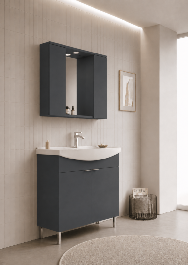Orka Purus 100 cm ,Mat Antrasit, Banyo Dolabı Takımı (Ayaklı,Spotlu Ayna), 5008443 - 3