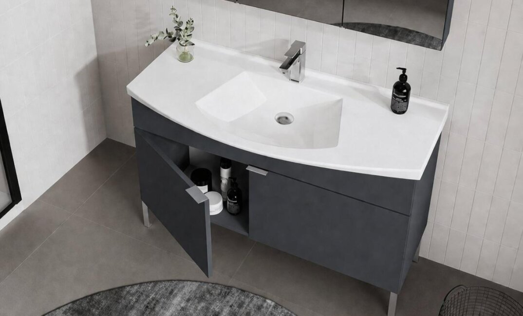 Orka Purus 100 cm ,Mat Antrasit, Banyo Dolabı Takımı (Ayaklı,Spotlu Ayna), 5008443 - 4