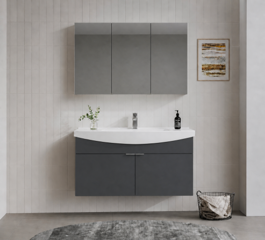 Orka Purus 100 cm ,Mat Antrasit, Banyo Dolabı Takımı (Dolaplı Ayna), 5008347 - 2