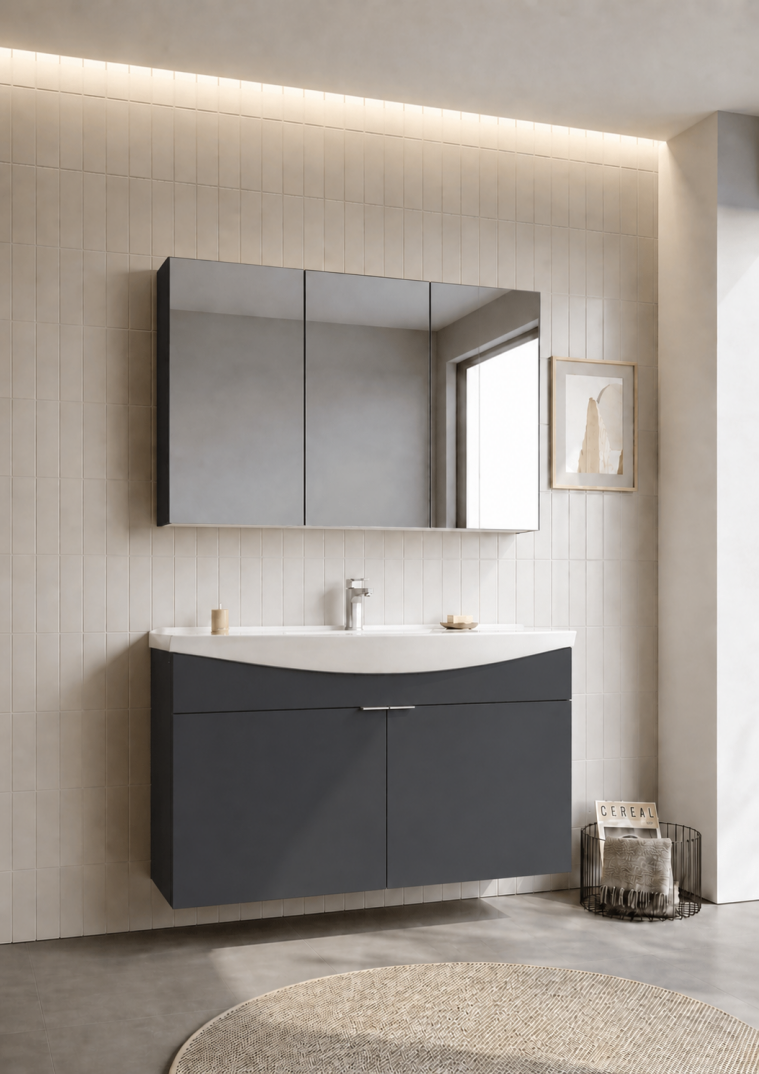 Orka Purus 100 cm ,Mat Antrasit, Banyo Dolabı Takımı (Dolaplı Ayna), 5008347 - 3
