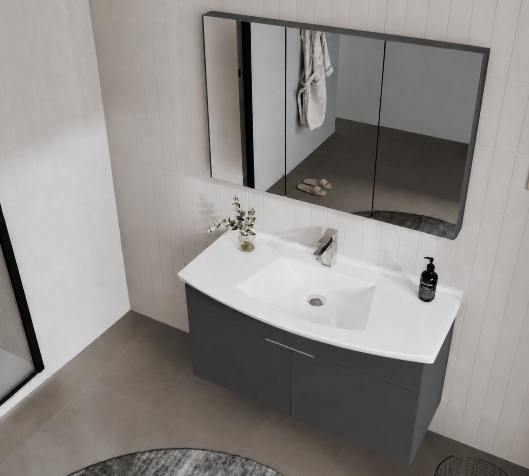 Orka Purus 100 cm ,Mat Antrasit, Banyo Dolabı Takımı (Dolaplı Ayna), 5008347 - 5