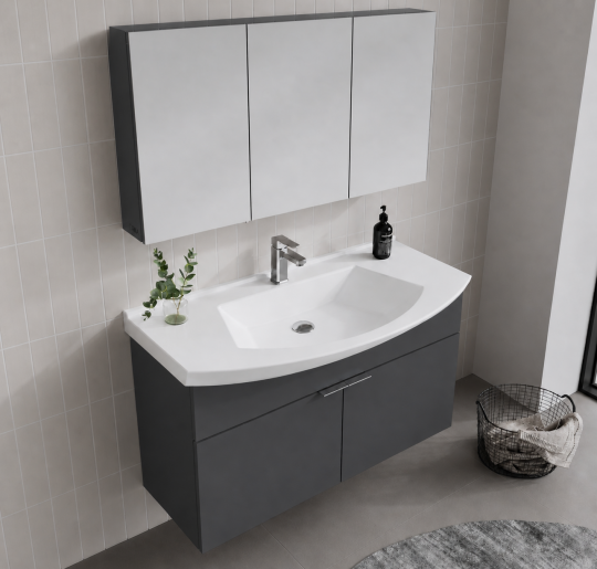 Orka Purus 100 cm ,Mat Antrasit, Banyo Dolabı Takımı (Dolaplı Ayna), 5008347 - 6