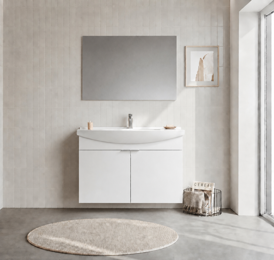Orka Purus 100 cm ,Parlak Beyaz, Banyo Dolabı Takımı (Asma,Düz Ayna), 5008330 - 1