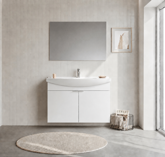 Orka Purus 100 cm ,Parlak Beyaz, Banyo Dolabı Takımı (Asma,Düz Ayna), 5008330 - 2