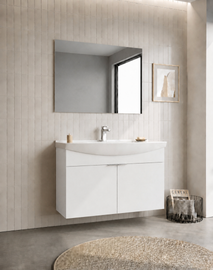 Orka Purus 100 cm ,Parlak Beyaz, Banyo Dolabı Takımı (Asma,Düz Ayna), 5008330 - 3