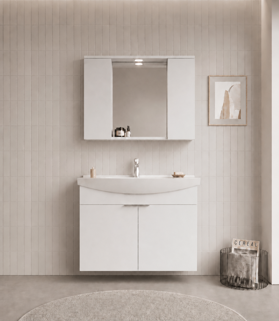 Orka Purus 100 cm ,Parlak Beyaz, Banyo Dolabı Takımı (Asma,Spotlu Ayna), 5007974 - 2
