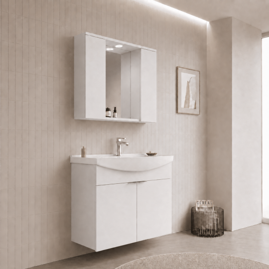 Orka Purus 100 cm ,Parlak Beyaz, Banyo Dolabı Takımı (Asma,Spotlu Ayna), 5007974 - 3