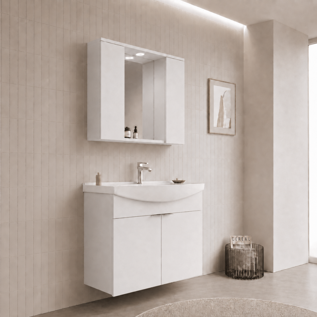Orka Purus 100 cm ,Parlak Beyaz, Banyo Dolabı Takımı (Asma,Spotlu Ayna), 5007974 - 3