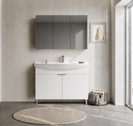 Orka Purus 100 cm ,Parlak Beyaz, Banyo Dolabı Takımı (Ayaklı,Dolaplı Ayna), 5008488 - 2