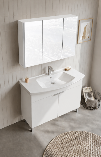 Orka Purus 100 cm ,Parlak Beyaz, Banyo Dolabı Takımı (Ayaklı,Dolaplı Ayna), 5008488 - 4