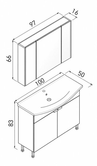 Orka Purus 100 cm ,Parlak Beyaz, Banyo Dolabı Takımı (Ayaklı,Dolaplı Ayna), 5008488 - 6