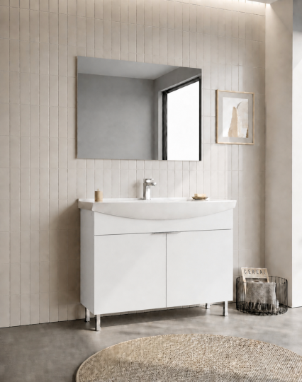 Orka Purus 100 cm ,Parlak Beyaz, Banyo Dolabı Takımı (Ayaklı,Düz Ayna), 5008476 - 3