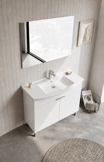 Orka Purus 100 cm ,Parlak Beyaz, Banyo Dolabı Takımı (Ayaklı,Düz Ayna), 5008476 - 4