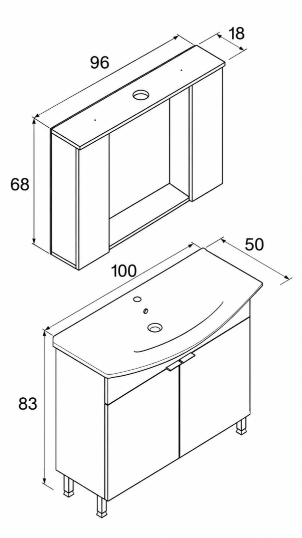 Orka Purus 100 cm ,Parlak Beyaz, Banyo Dolabı Takımı (Ayaklı,Spotlu Ayna), 5007965 - 6
