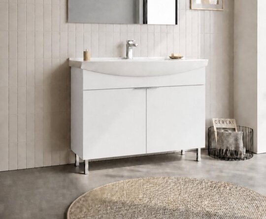 Orka Purus 100 cm,Parlak Beyaz, Banyo Dolabı Alt Modül Ve Lavabo, (Ayaklı), 5007962 - 3