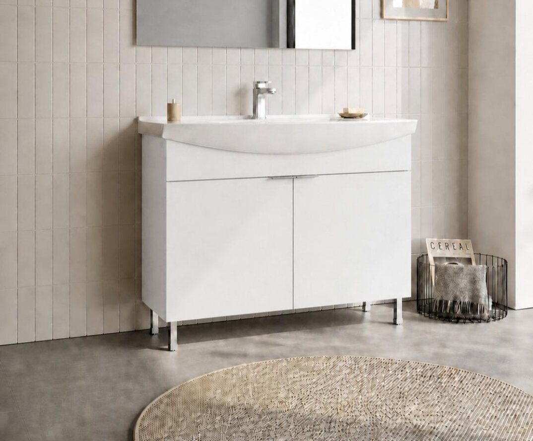 Orka Purus 100 cm,Parlak Beyaz, Banyo Dolabı Alt Modül Ve Lavabo, (Ayaklı), 5007962 - 3