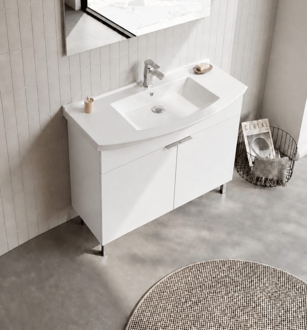 Orka Purus 100 cm,Parlak Beyaz, Banyo Dolabı Alt Modül Ve Lavabo, (Ayaklı), 5007962 - 4
