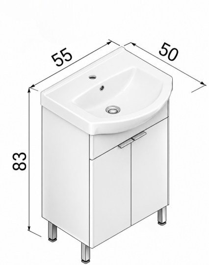 Orka Purus 55 cm, Budva, Banyo Dolabı Alt Modül Ve Lavabo, (Ayaklı), 5008444 - 6