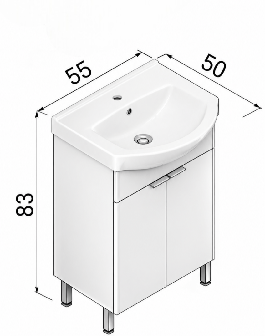 Orka Purus 55 cm, Budva, Banyo Dolabı Alt Modül Ve Lavabo, (Ayaklı), 5008444 - 6