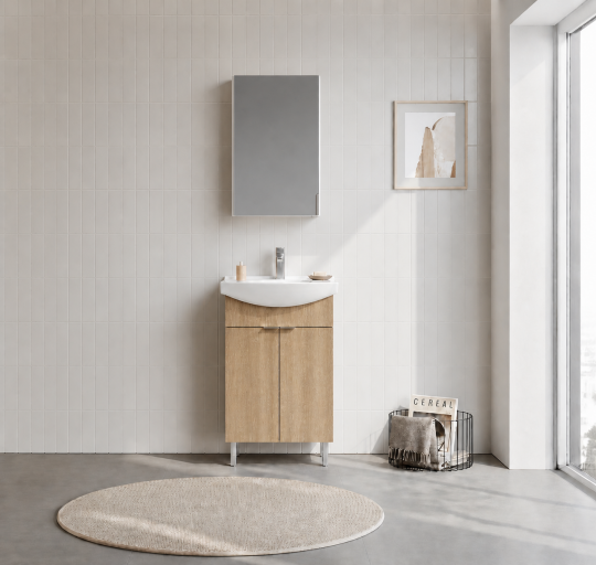 Orka Purus 55 cm ,Budva, Banyo Dolabı Takımı (Ayaklı,Dolaplı Ayna), 5008477 