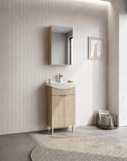 Orka Purus 55 cm ,Budva, Banyo Dolabı Takımı (Ayaklı,Dolaplı Ayna), 5008477 - 3