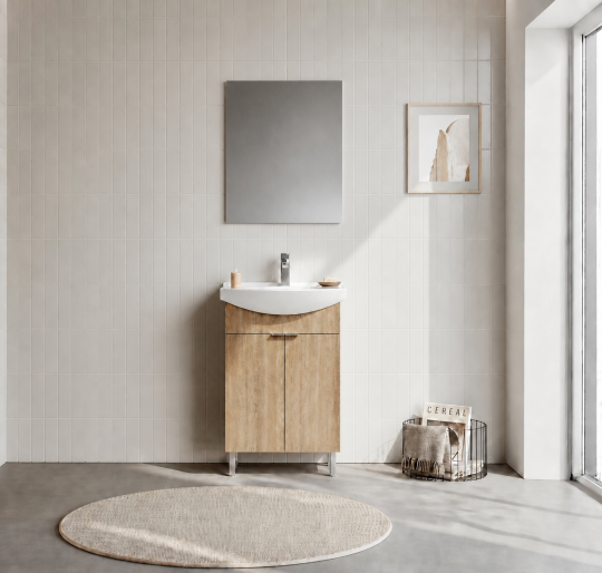 Orka Purus 55 cm ,Budva, Banyo Dolabı Takımı (Ayaklı,Düz Ayna), 5008465 - 2