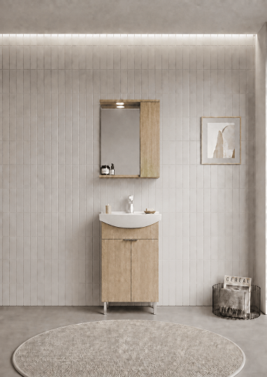 Orka Purus 55 cm ,Budva, Banyo Dolabı Takımı (Ayaklı,Spotlu Ayna), 5008435 