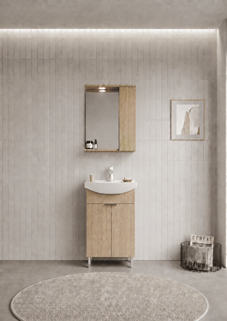 Orka Purus 55 cm ,Budva, Banyo Dolabı Takımı (Ayaklı,Spotlu Ayna), 5008435 - 1