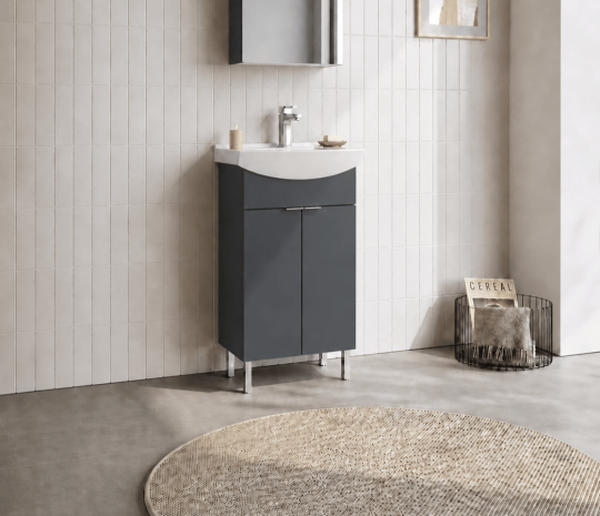 Orka Purus 55 cm, Mat Antrasit, Banyo Dolabı Alt Modül Ve Lavabo, (Ayaklı), 5008445 - 3