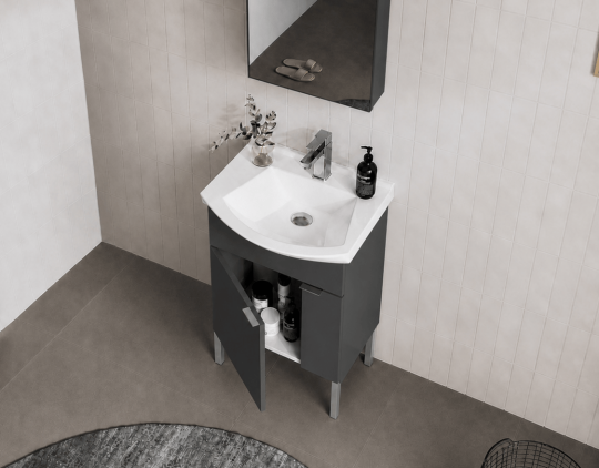 Orka Purus 55 cm, Mat Antrasit, Banyo Dolabı Alt Modül Ve Lavabo, (Ayaklı), 5008445 - 5