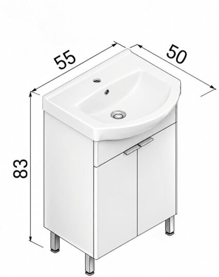 Orka Purus 55 cm, Mat Antrasit, Banyo Dolabı Alt Modül Ve Lavabo, (Ayaklı), 5008445 - 6