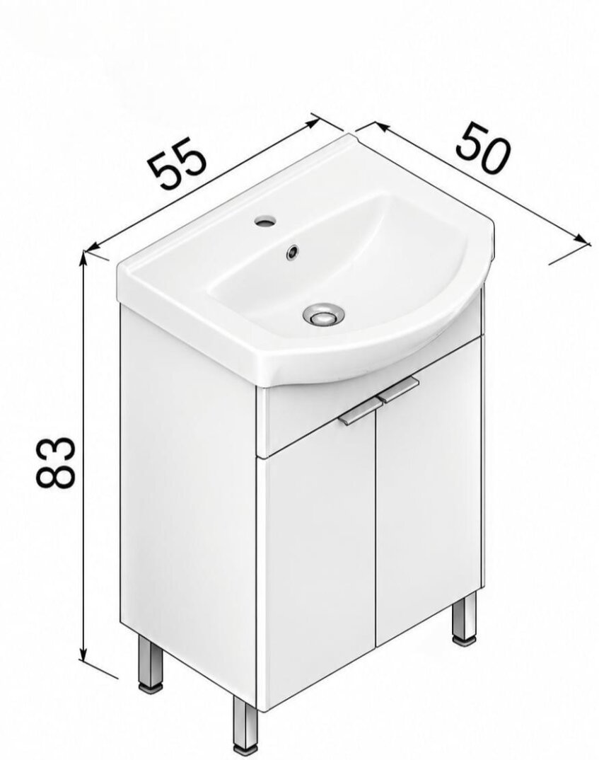 Orka Purus 55 cm, Mat Antrasit, Banyo Dolabı Alt Modül Ve Lavabo, (Ayaklı), 5008445 - 6