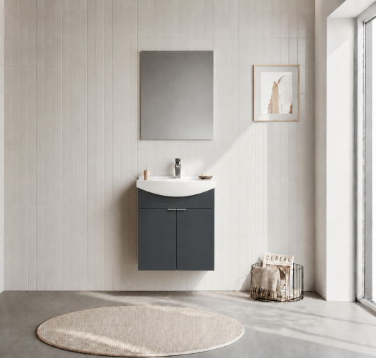 Orka Purus 55 cm ,Mat Antrasit, Banyo Dolabı Takımı (Asma,Düz Ayna), 5008316 