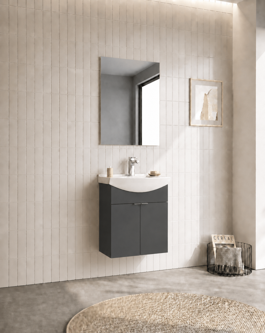 Orka Purus 55 cm ,Mat Antrasit, Banyo Dolabı Takımı (Asma,Düz Ayna), 5008316 - 3