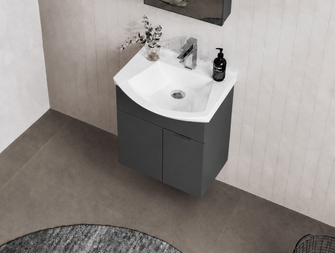 Orka Purus 55 cm ,Mat Antrasit, Banyo Dolabı Takımı (Asma,Düz Ayna), 5008316 - 4