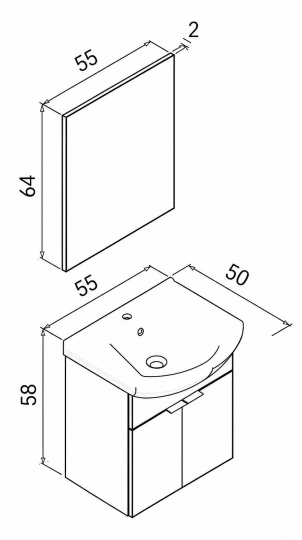 Orka Purus 55 cm ,Mat Antrasit, Banyo Dolabı Takımı (Asma,Düz Ayna), 5008316 - 5