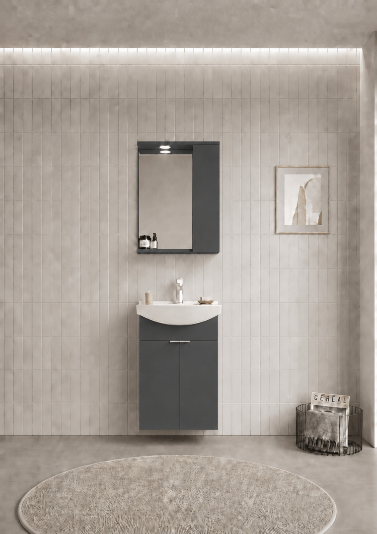 Orka Purus 55 cm ,Mat Antrasit, Banyo Dolabı Takımı (Asma,Spotlu Ayna), 5007982 - 1