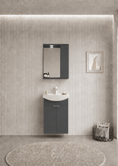 Orka Purus 55 cm ,Mat Antrasit, Banyo Dolabı Takımı (Asma,Spotlu Ayna), 5007982 - 2