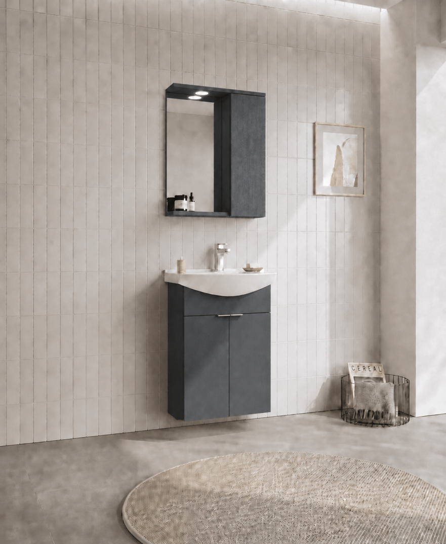 Orka Purus 55 cm ,Mat Antrasit, Banyo Dolabı Takımı (Asma,Spotlu Ayna), 5007982 - 3