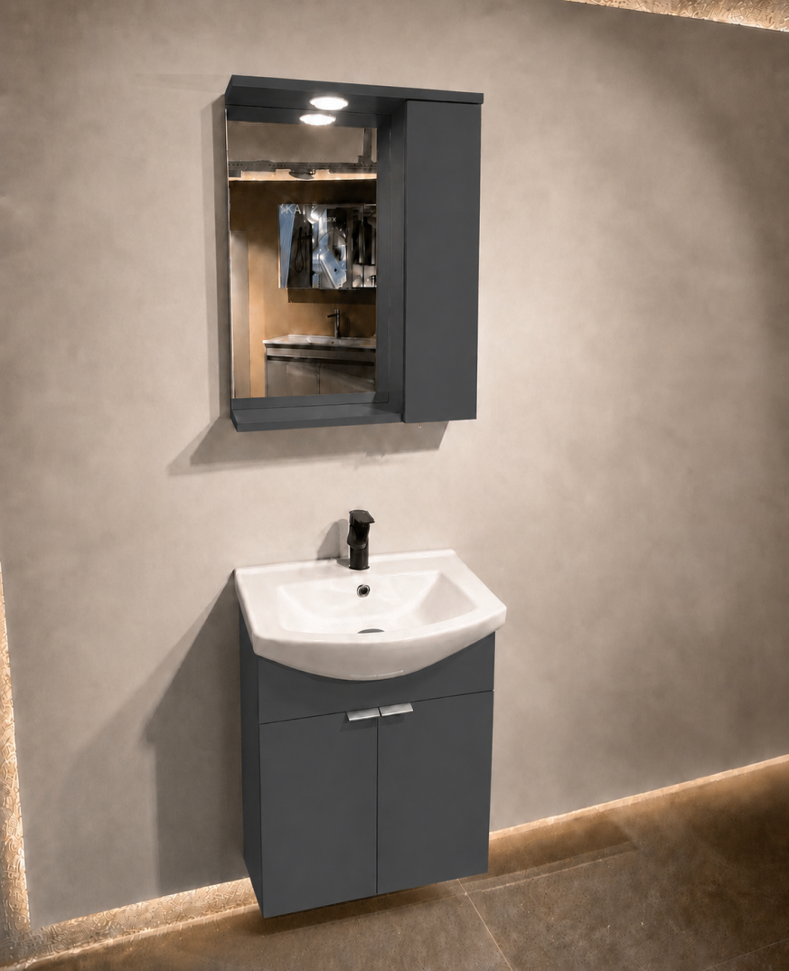 Orka Purus 55 cm ,Mat Antrasit, Banyo Dolabı Takımı (Asma,Spotlu Ayna), 5007982 - 4