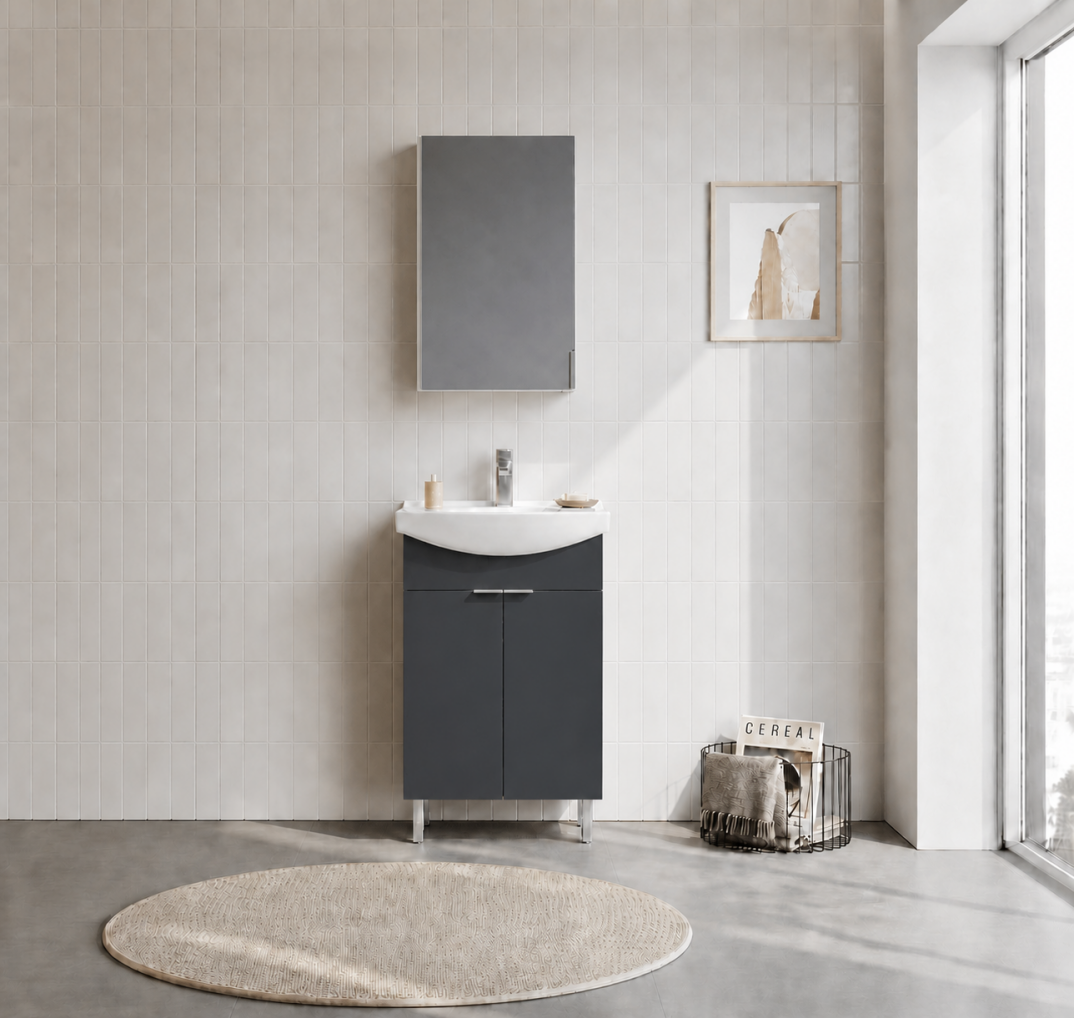 Orka Purus 55 cm ,Mat Antrasit, Banyo Dolabı Takımı (Ayaklı,Dolaplı Ayna), 5008478 - 2
